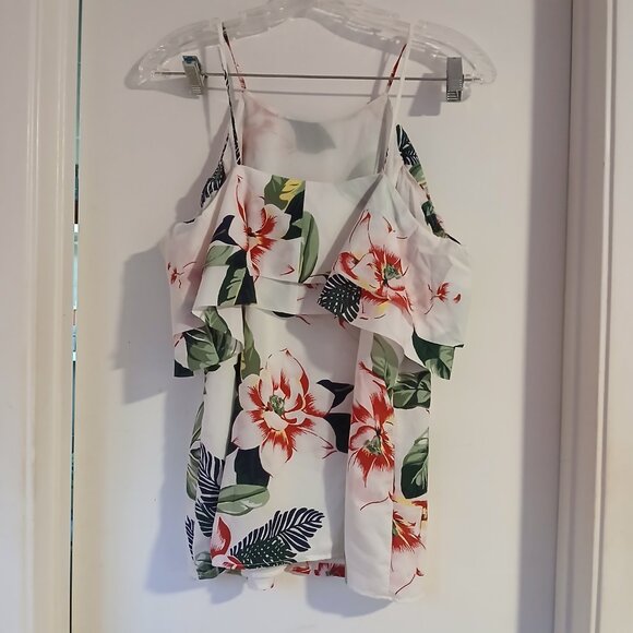 Banana Republic  Women's  White Tropical Floral Flutter Sleeve Top SZ S  GUC - Picture 7 of 11